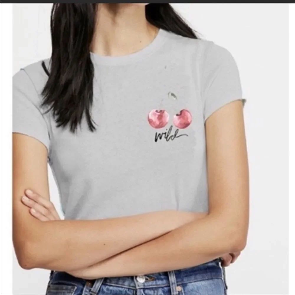 FREE PEOPLE | WE THE FREE Wild Cherry Graphic Top Gray Short Sleeve Women’s S